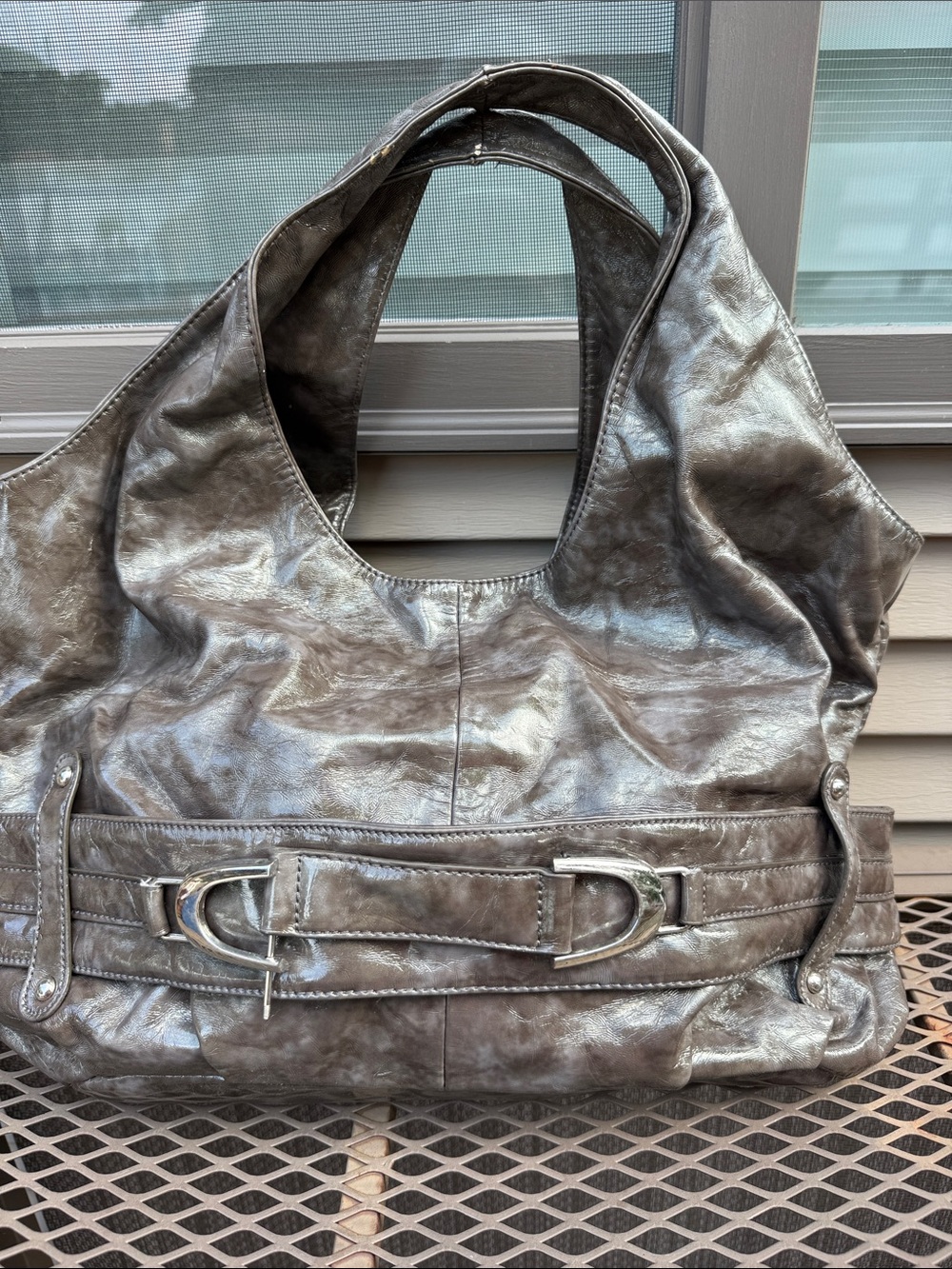 Women's Metallic Gray Hobo Shoulder Bag